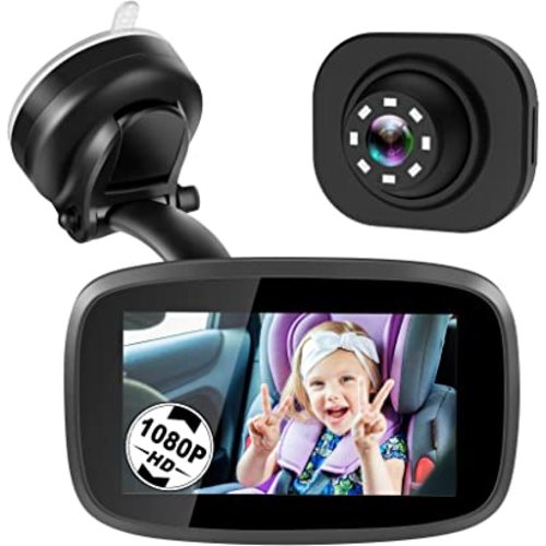 Shybaby 1080P Baby Car Mirror, 4.3" Baby Car Camera Monitor with 170° Wide View, HD Night Vision Function and Reusable Sucker Bracket, Safety Rear Facing Car Set Camera for Infants Kids Toddlers