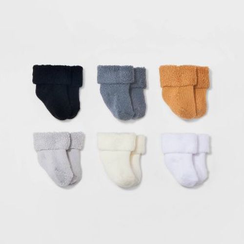 Baby 6pk Terry Bootie Socks - Cloud Island™ White/Black, Size: 0-3M