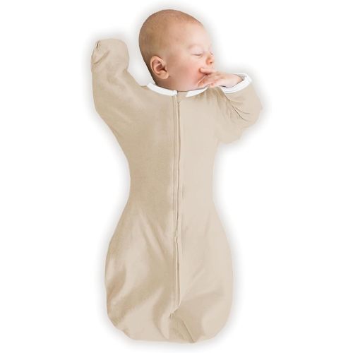 SwaddleDesigns Organic Transitional Swaddle Sack, Arms Up Swaddle with Half-Length Sleeves & Mitten Cuffs, Large, 6-9 Months, 21-24 lbs, Sand Dollar