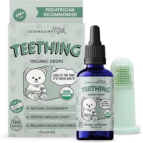 Legendairy Milk Organic Teething Drops - Baby Teething Relief Drops, Clove and Chamomile - Ideal for Babies and Toddlers - Sugar Free, 120 Servings
