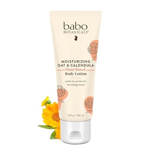 Babo Botanicals Moisturizing Oat & Calendula Body Lotion - for Dry or Sensitive Skin - for All Ages - Vegan - Lightly Scented - 1 or 2 Pack - 8 Fl Oz (Pack of 1)