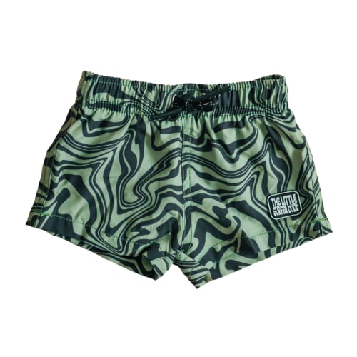 Green and Black Swirl Swim Trunks