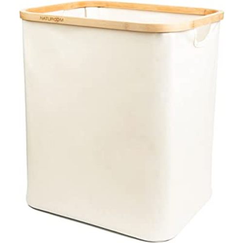 Naturoom 60L Bamboo Storage Basket | Laundry Hamper, Folding Bamboo Frame Fabric Shelf Basket With Handles, Large Cube Organizer For Bathroom, Bedroom Dirty Clothes/Towels/Blankets/Toys Storage Bin