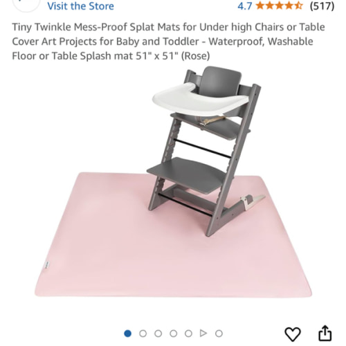 Tiny Twinkle Mess-Proof Splat Mats for Under high Chairs or Table Cover Art Projects for Baby and Toddler - Waterproof, Washable Floor or Table Splash mat 51" x 51" (Blush)