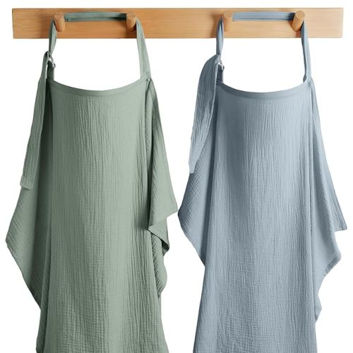 Comfy Cubs Muslin Nursing Cover Pack of 2, 100% Cotton Muslin Breastfeeding Cover for Moms, Soft & Breathable Baby Nursing Scarf, Adjustable Neck Strap - Privacy Coverage - Fern and Pacific Blue