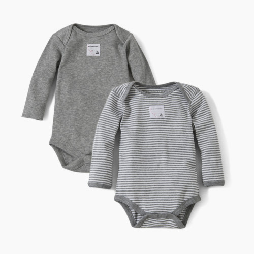 Burt's Bees Baby Organic Long Sleeve Bodysuit (2 Pack) - Heather Grey/Stripe, 0-3 Months