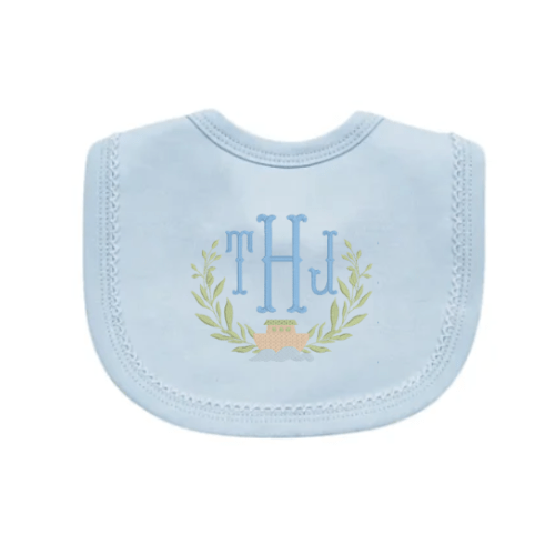 Blue Picot Trim Bib | Palmer Kate Embroidery