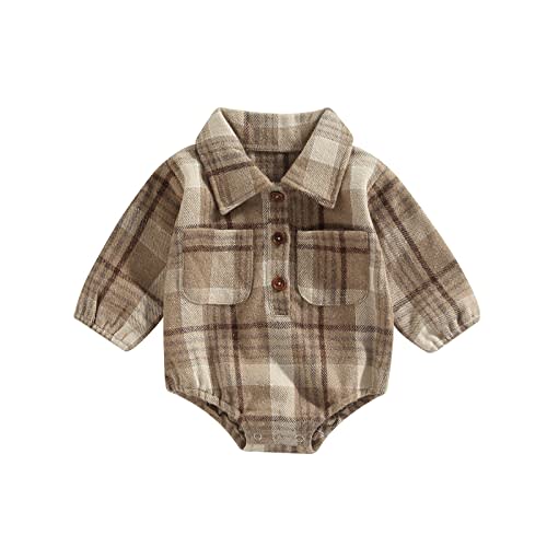 Baby Boy Plaid Shirt Romper Flannel Long Sleeve Oversized Tops Infant Button Down Fall Clothes
