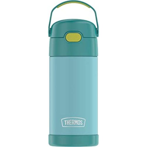 THERMOS FUNTAINER 12 Ounce Stainless Steel Vacuum Insulated Kids Straw Bottle, Blue/Green