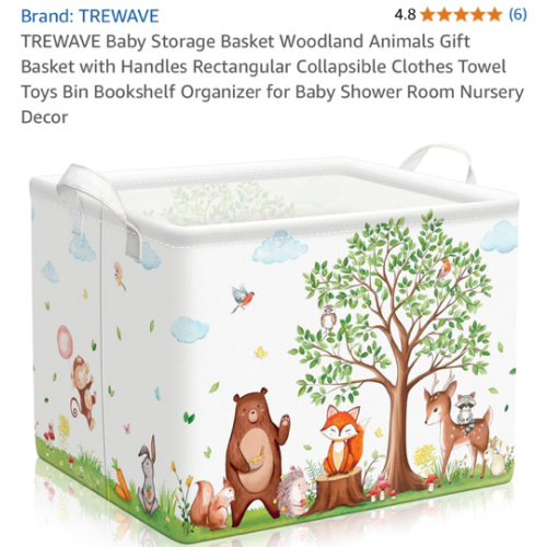 TREWAVE Baby Storage Basket Woodland Animals Gift Basket with Handles Rectangular Collapsible Clothes Towel Toys Bin Bookshelf Organizer for Baby Shower Room Nursery Decor