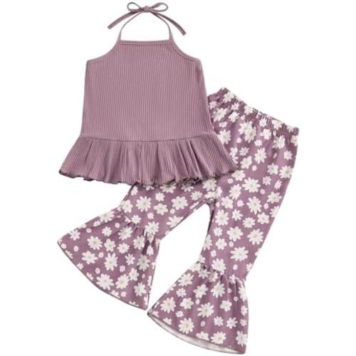 TheFound Toddler Baby Girl Summer Outfit Halter Top Bell Bottoms Flare Pant 2Pcs Infant Newborn Clothes