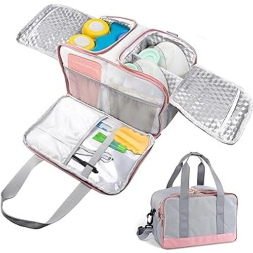 Breast Pump Bag Cooler Compartment, Breast Pump Storage Bag for Wearable Breast Pumps, Bottles, Pump Parts and Ice Pack, Adjustable Working Mom Breast Pump Carrying Case with Strap
