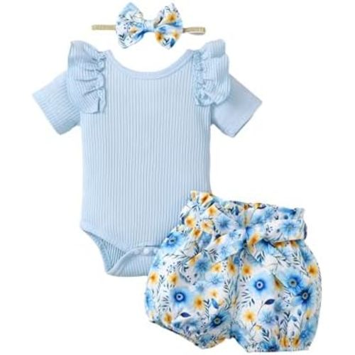 Newborn Baby Girl Summer Clothes Infant Girl Outfit Ruffle Romper Short Set Cute Baby Clothes for Girl