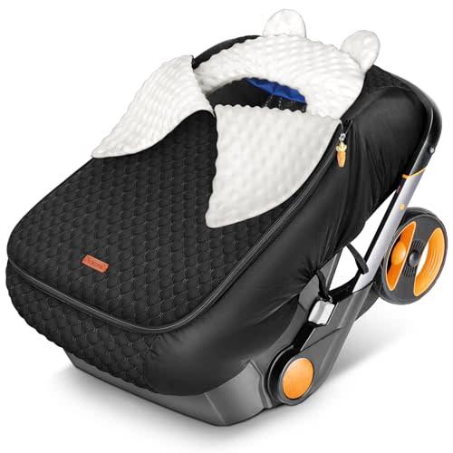 YOREPEK Winter Carseat Cover for Baby, Infant Car Seat Cover with Removable Fleece & Mesh Top, Warm Cozy Waterproof Carseat Canopy for Doona/Nuna/Evenflo, Winter Baby Essentials for Newborn Boy Girl