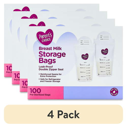 (4 pack) Parent’s Choice Breast Milk Storage Bags, 6 oz, 100 Count