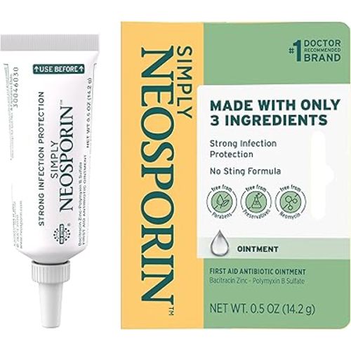 Neosporin Simply Formula 3-Ingredient First Aid Antibiotic Ointment and Wound Care Treatment with Bacitracin Zinc and Polymyxin B Sulfate, Preservative-, Paraben- and Neomycin-Free, 0.5 oz