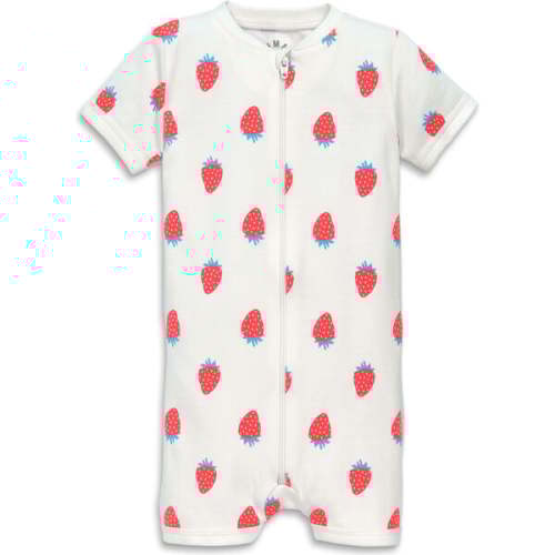 Baby Organic Zip Shortie In Strawberry Fields, White Strawberries - Primary | Maisonette