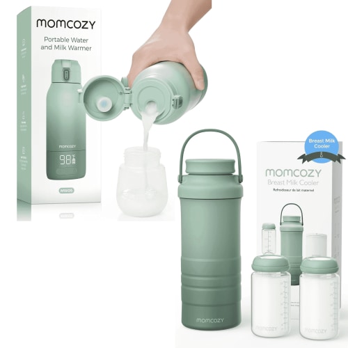Momcozy Portable Milk Warmer and Cooler for Travel – Dual Heating Modes for Breast Milk and Momcozy 22oz Portable Breast Milk Cooler for Outdoor, Life Saver with 360° Total Cooling for 24 Hours