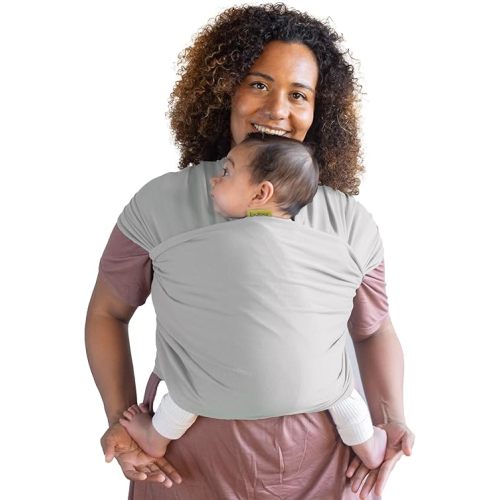 Serenity Stretchy Baby Wrap Carrier - Newborn to Toddler, Hands-Free, 7-35lbs (Light Grey)