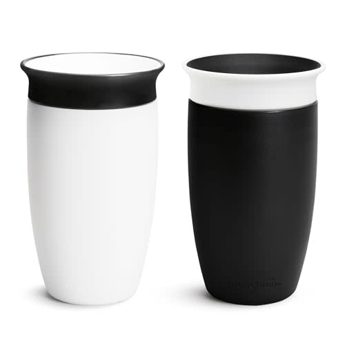 Munchkin Sippy Cups for Toddlers 1-3, Spill Proof Miracle 360 Cup, 10 Ounce, 2 Pack, Black/White