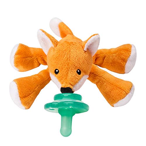 Nookums Paci-Plushies Shakies - Pacifier Holder with Built in Rattle (2 in 1)- Adapts to Name Brand Pacifiers, Suitable for All Ages, Plush Toy Includes Detachable Pacifier (Fox)