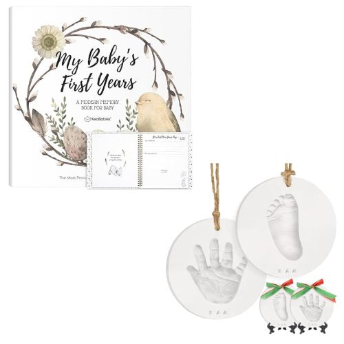 KeaBabies First 5 Years Baby Memory Book Journal & Baby Hand and Footprint Kit - 90 Pages Hardcover First Year Keepsake Milestone Baby Book For Boys, Girls - Personalized Baby Foot Printing Kit