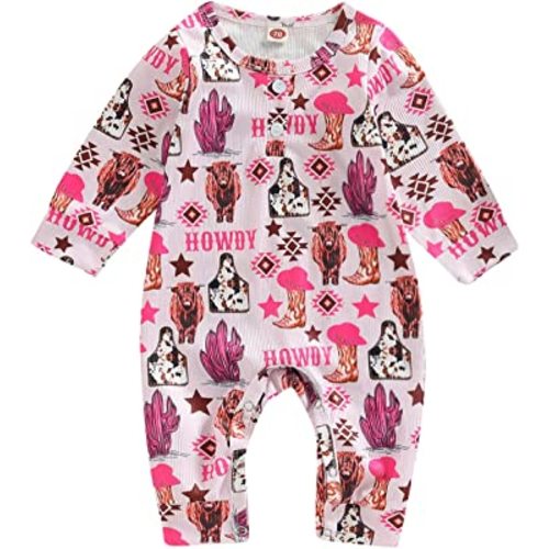 Baby Boy Girl Western Clothes Romper Short Sleeve Bodysuit Cow Print Onesie Playsuit Ribbed Jumpsuit Summer Outfit