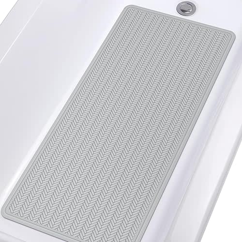 Non Slip Bathtub Mat,Rubber Baby Bath Tub Shower Mat with Strong Suction Cups (A Little Grey)
