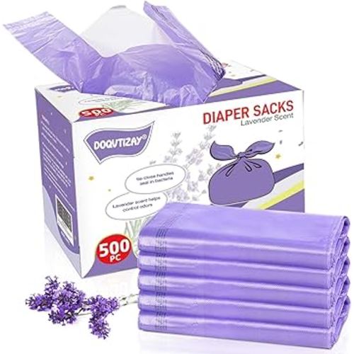 Baby Disposable Diaper Bags Easy-To-Tie Tabs Diaper Sacks with Lavender Scented Diaper Disposal or Pet Waste Bags (500 Count)