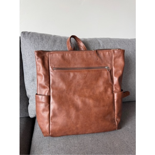Freshly Picked Brown Leather Diaper Tote Backpack