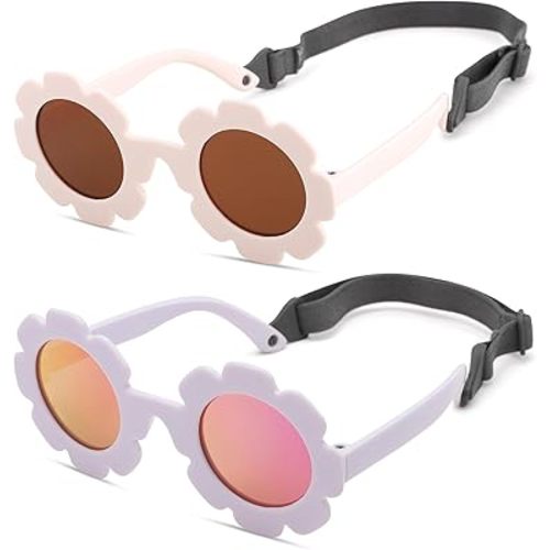 Hycredi Flexible Bendable Flower Baby Polarized Sunglasses with Strap for Newborn Infant Girls Age 0-24 Months