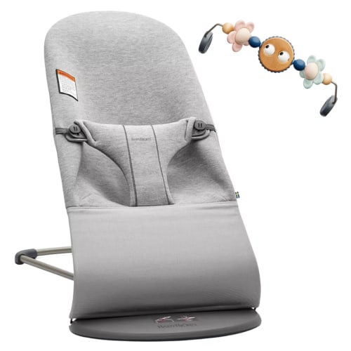 BabyBjörn Bouncer Bliss Light Gray 3D Jersey - Light Gray w/ Toy Bar Googly Eyes Pastels