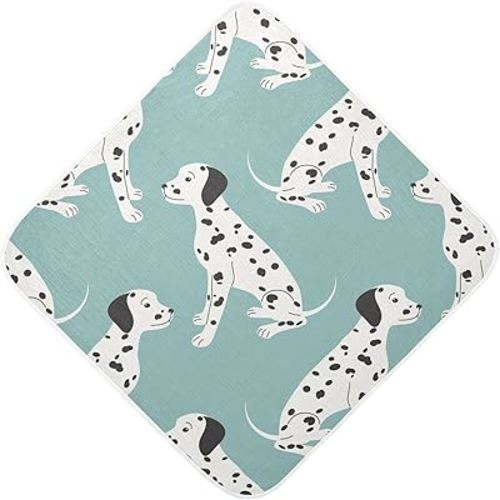 Burbuja Dalmatian Dog Baby Bath Towel - Soft Absorbent Muslin Cotton Hooded Towel for Newborn Infant Toddler, 35x35 in