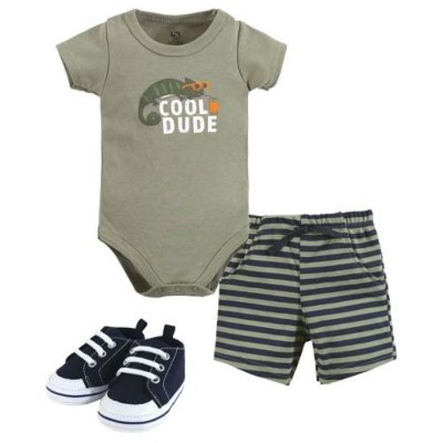 Hudson Baby Infant Boy Cotton Bodysuit, Shorts And Shoe Set, Cool Dude, 12-18 Months