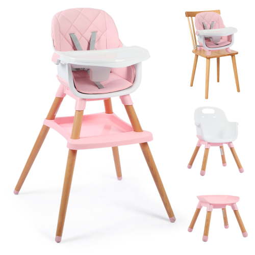 AILEEKISS 7 in 1 Wooden Baby High Chair for Toddler, Infant Feeding Chair with Removable Tray, Pink