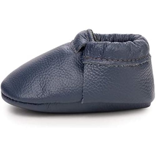 BirdRock Baby Fringeless Moccasins - Genuine Leather Boys and Girls Shoes for Newborns, Infants, Babies, Toddlers