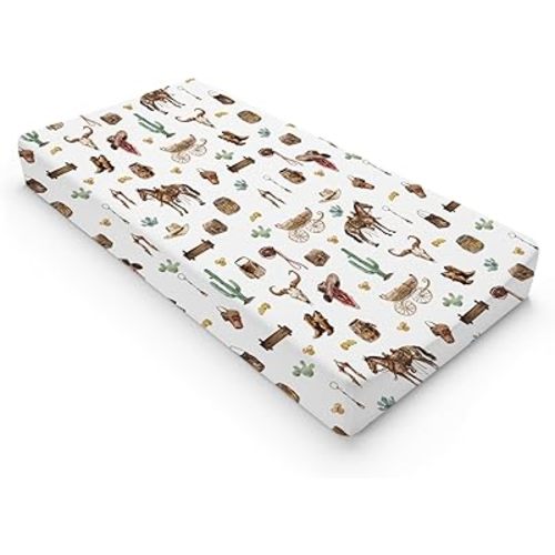 Western Cowboy Changing Pad Covers Cowboy Hats Boots Coins Cactus Goat Skull Horse Diaper Changing Pad Table Sheets for Boys Soft Breathable Stretchy Baby Change Table Pad Mats Covers 32''x16''