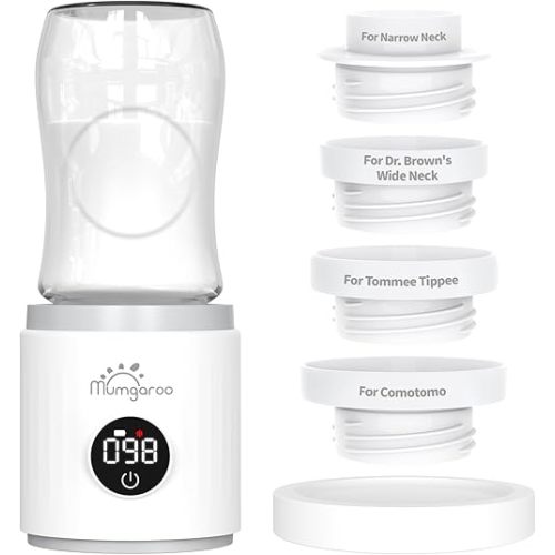 Bottle Warmer, Portable Bottle Warmer, Fast Heating Baby Bottle Warmer with 4 Adapters, Rechargeable Travel Bottle Warmer with Precise Temperature Control for Breastmilk Formula