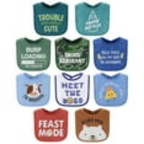 The Peanutshell Oh Boy! Terry Baby Bib 10 Pack Set, Feeding, Teething, Drooling