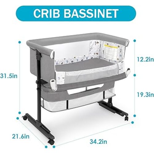 Baby Bassinet, Baby Basinet Bedside Sleeper, Easy to Fold Portable Crib Side Bassinet 2024new Style Girl/boy bassinets(Light Grey)