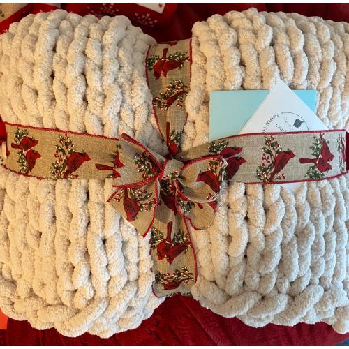 Large chunky fuzzy hand knit chenille throw blanket ( available in a variety of colors)