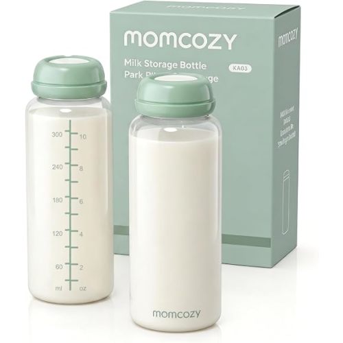 Momcozy Natural Baby Bottle, 12oz Narrow-Neck Breast Milk Container, Breastmilk Storage Bottle for Fridge & Momcozy Breast Milk Cooler, BPA Free Milk Collection Bottles, Breastfeeding Essential, 2PCS