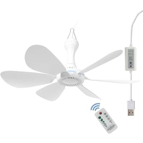 USB Mini Small Ceiling Fan quiet Camping RV Fans Emergency Portable Outdoor Hanging Gazebo Canopy Dorm Fans Silent For Tent,Hiking,Outages Home Room with Remote Battery operated,Power Bank powered