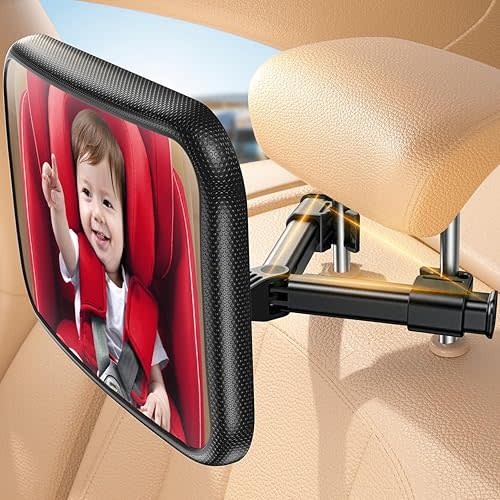 Baby Car Mirror for Baby - Lamicall Safety Shatterproof Acrylic Mirror, Anti-Shake Car Seat Mirror for Baby Rear Facing, 360° Rotation & Wide Clear View, 3S Quick Install, New Born Baby Essentials