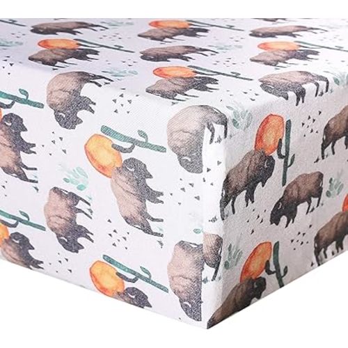 Copper Pearl Premium Knit Baby Crib Sheets for Boys and Girls Breathable and Soft, Fitted Crib Sheets for Standard Baby Mattresses, Crib Sheet for Baby Registry or Shower Gift, Bison