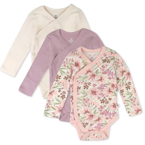 HonestBaby Baby Long Sleeve Side-Snap Organic Cotton Kimono Bodysuits (3 Pack)
