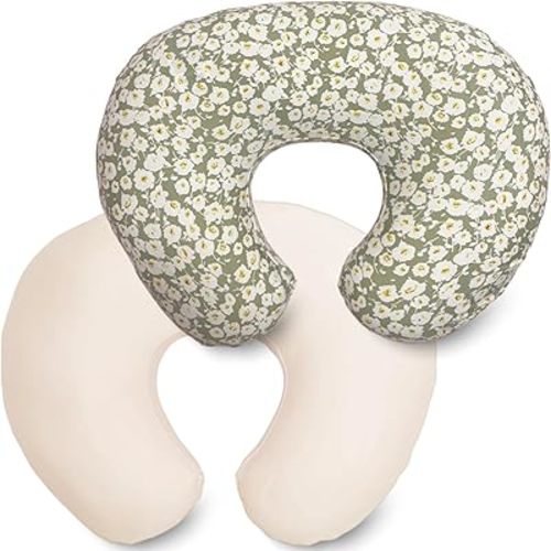 2 Pack Ultra Soft Nursing Pillow Covers for Baby Girl & Boy, Stretchy Boppy Compatible Cover for Breastfeeding Pillows, Easy to Use & Clean (Beige,Wild Floral)