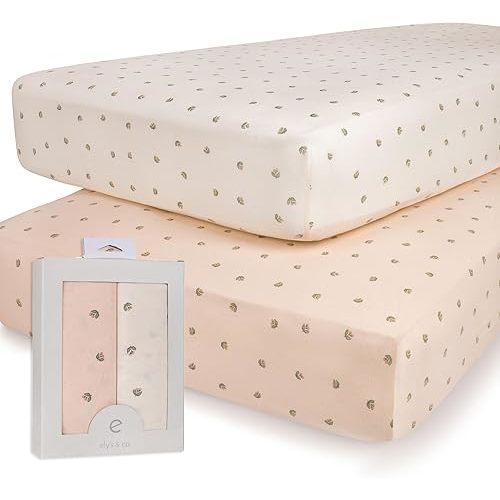 Ely’s & Co. Crib Sheets, Baby Girl Fitted Crib Mattress Sheet Set, 2 Pack, 100% Jersey Knit Cotton, Infant and Toddler Nursery Bedding, Pink Vintage Print, 28” x 52”