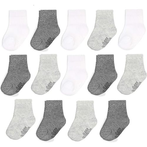 Fruit of the Loom Baby 14-Pack Grow & Fit Flex Zones Cotton Stretch Socks - Unisex, Girls, Boys - 0-6 Months - Grey