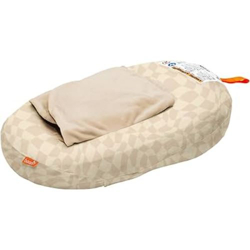 Boon Puff+ Inflatable Baby Bather - Portable Infant Bathtub Baby Bath Seat Includes Microfleece Cover, Swaddle Wings, and Storage Bag - Baby Tubs for Newborns - Portable Tub for Infants - Checker